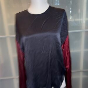 Vince Burgundy and Navy Silk Top size S